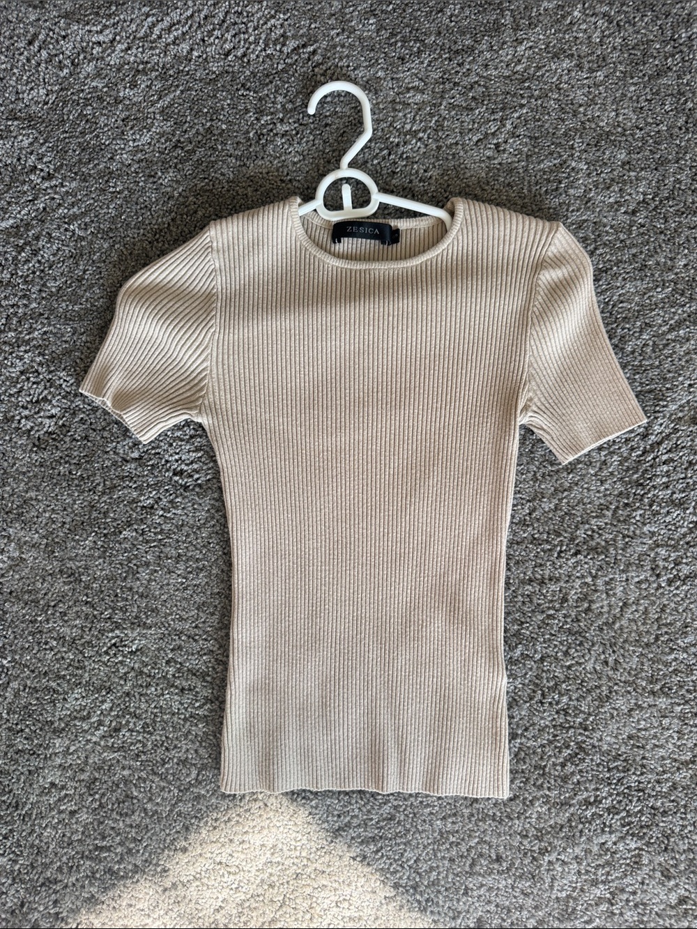 Zesica Cream Ribbed Short-Sleeve Knit Top